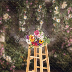 Aperturee - Aperturee Lush Green Vines with White and Pink Flowers Photography Backdrop Rustic Brick Wall Garden Arch Decor