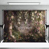 Aperturee - Aperturee Lush Green Vines with White and Pink Flowers Photography Backdrop Rustic Brick Wall Garden Arch Decor