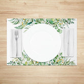 Aperturee - Aperturee Lush Greenery Spring Set of 4 Placemats Green Leaf Border and Beautiful Spring Text Dining Table Mats
