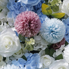 Aperturee - Aperturee Lush Light Blue and White Artificial Flower Wall with Pink Roses and Hydrangeas Elegant Event Decor for Parties