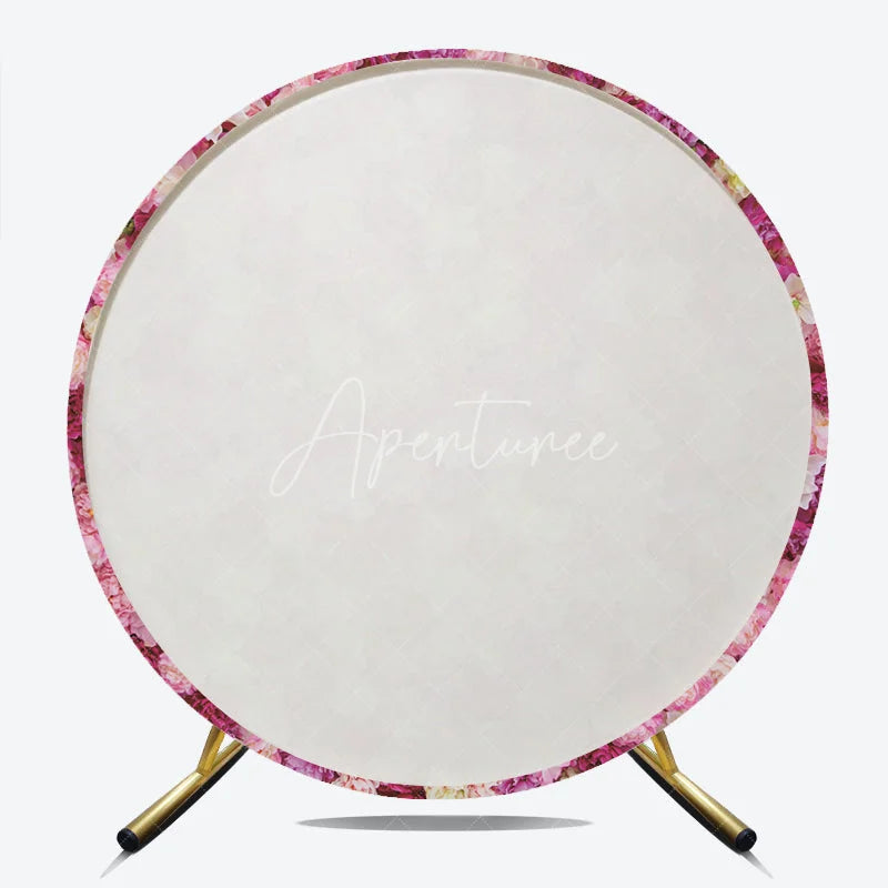 Aperturee - Aperturee Lush Pink and Cream Floral Wall Round Backdrop Elegant Peony and Rose Flowers for Wedding Decor