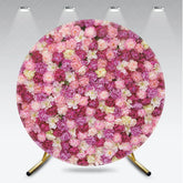 Aperturee - Aperturee Lush Pink and Cream Floral Wall Round Backdrop Elegant Peony and Rose Flowers for Wedding Decor