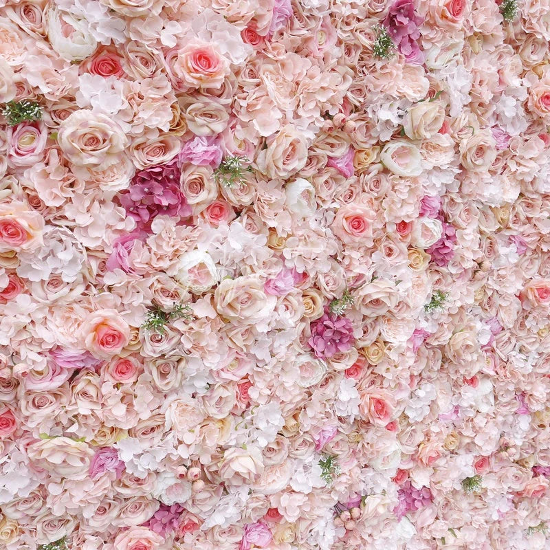 Aperturee - Aperturee Lush Pink and Peach Artificial Flower Wall with Cream Roses Elegant Wedding and Event Party Decor