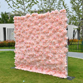 Aperturee - Aperturee Lush Pink and Peach Rose Artificial Flower Wall Elegant Floral Backdrop for Wedding Party and Event Decor