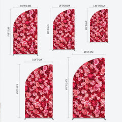 Aperturee - Aperturee Lush Pink and Red Rose Floral Wall Half Moon Arch Backdrop Elegant Wedding and Party Decor