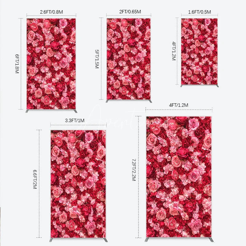 Aperturee - Aperturee Lush Pink and Red Rose Flower Wall Rectangle Arch Backdrop Romantic Wedding and Party Decor