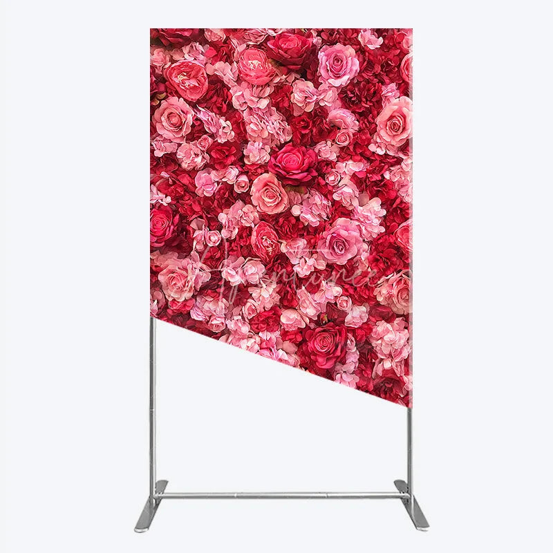 Aperturee - Aperturee Lush Pink and Red Rose Flower Wall Rectangle Arch Backdrop Romantic Wedding and Party Decor
