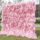 Aperturee - Aperturee Lush Pink Artificial Flower Wall with Bamboo Leaf Design Elegant Wedding and Party Event Decor
