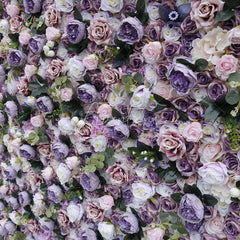 Aperturee - Aperturee Lush Purple White and Pink Rose Artificial Flower Wall Elegant Floral Backdrop for Wedding and Event Decor