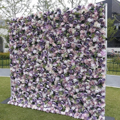 Aperturee - Aperturee Lush Purple White and Pink Rose Artificial Flower Wall Elegant Floral Backdrop for Wedding and Event Decor