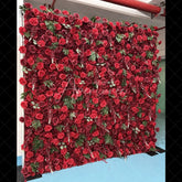 Aperturee - Aperturee Lush Red Rose Artificial Flower Wall with Green Leaves Elegant Romantic Wedding and Party Backdrop Decor