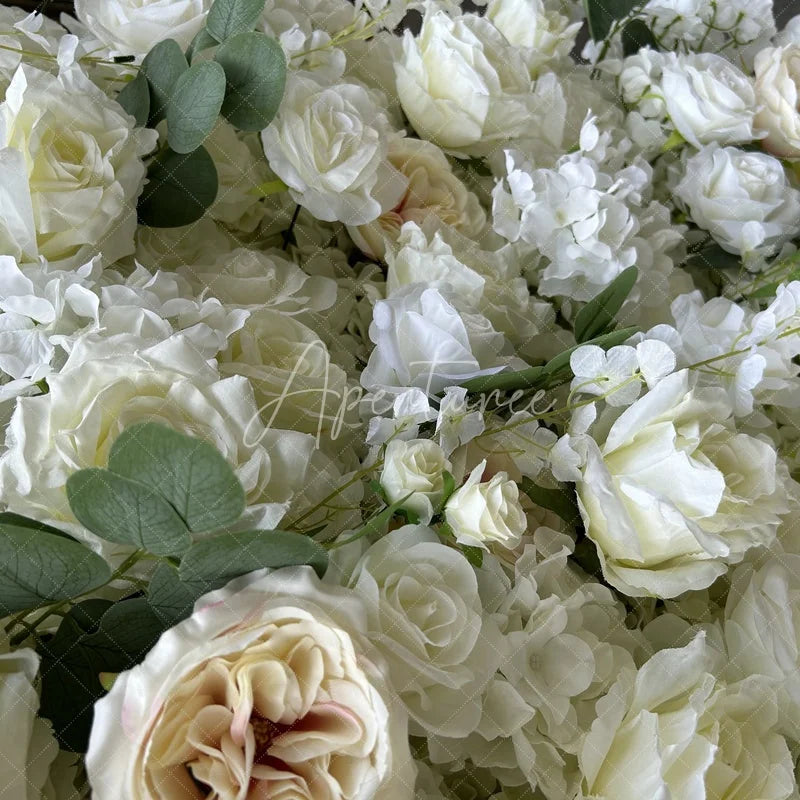 Aperturee - Aperturee Lush White and Cream Rose Artificial Flower Wall Elegant Floral Backdrop for Wedding and Event Decor