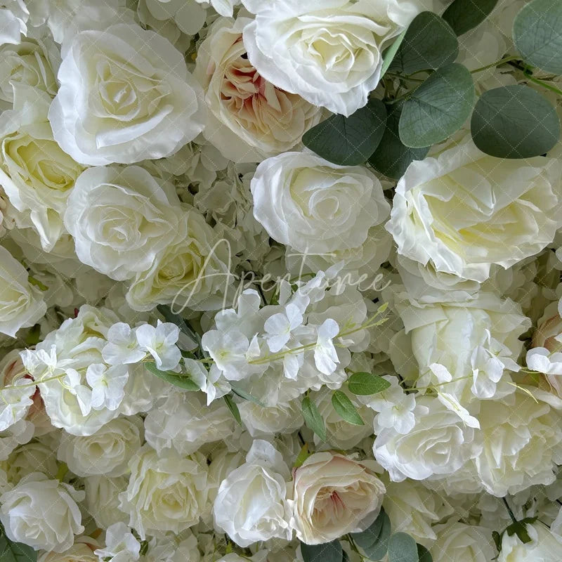Aperturee - Aperturee Lush White and Cream Rose Artificial Flower Wall Elegant Floral Backdrop for Wedding and Event Decor