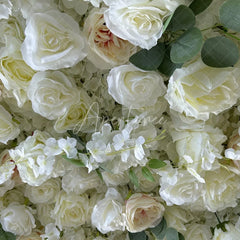 Aperturee - Aperturee Lush White and Cream Rose Artificial Flower Wall Elegant Floral Backdrop for Wedding and Event Decor