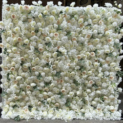 Aperturee - Aperturee Lush White and Cream Rose Artificial Flower Wall Elegant Floral Backdrop for Wedding and Event Decor