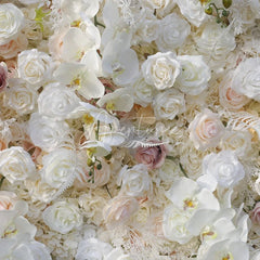 Aperturee - Aperturee Lush White and Pink Artificial Flower Wall Elegant Roses and Orchids Backdrop for Wedding and Party Decor