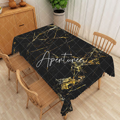 Aperturee - Aperturee Luxurious Black Marble Texture Natural Tablecloth