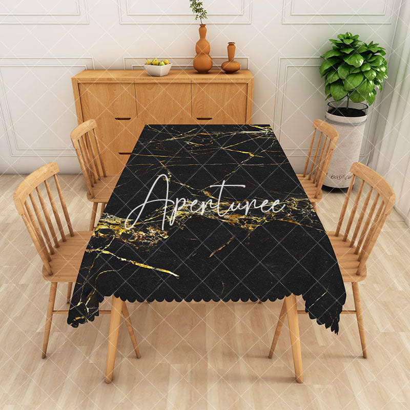 Aperturee - Aperturee Luxurious Black Marble Texture Natural Tablecloth