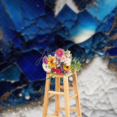 Aperturee - Aperturee Luxurious Deep Blue and White Abstract Photography Backdrop Gold Glitter Crystal Geode Design for Studio