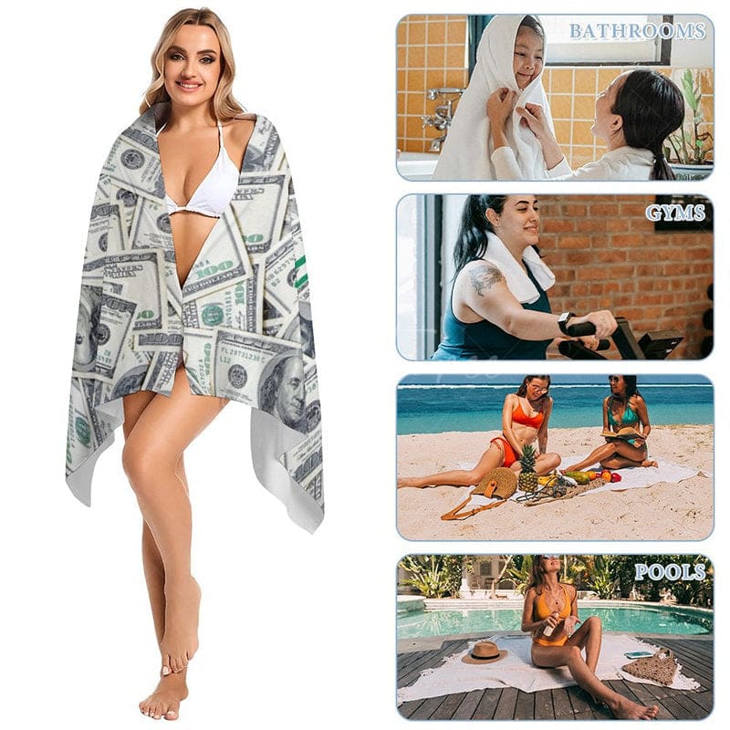 Aperturee - Aperturee Luxurious Dollars Custom Name Beach Towel For Man