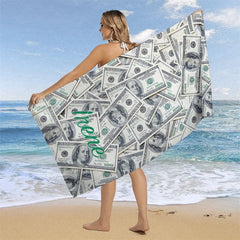 Aperturee - Aperturee Luxurious Dollars Custom Name Beach Towel For Man
