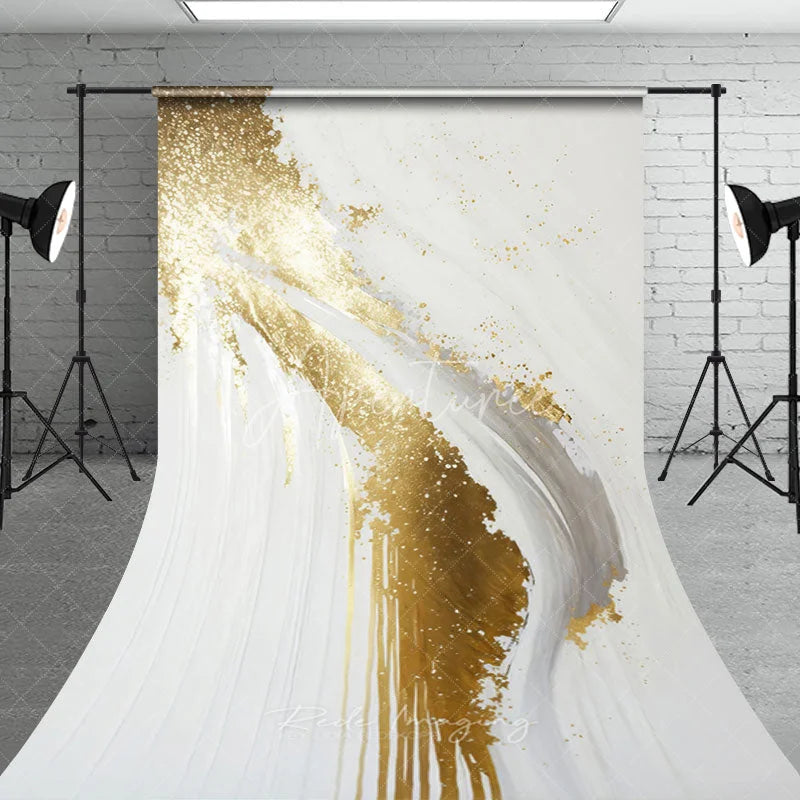 Aperturee - Aperturee Luxurious Gold Glitter and White Abstract Sweep Backdrop Modern Artistic Photography Studio Decor