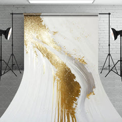Aperturee - Aperturee Luxurious Gold Glitter and White Abstract Sweep Backdrop Modern Artistic Photography Studio Decor