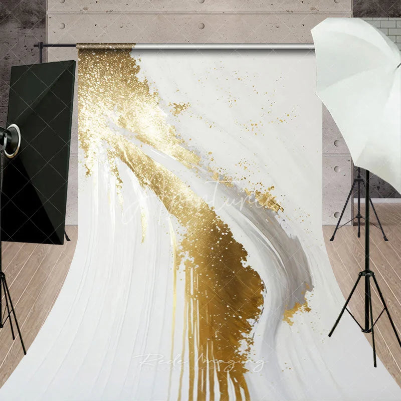 Aperturee - Aperturee Luxurious Gold Glitter and White Abstract Sweep Backdrop Modern Artistic Photography Studio Decor