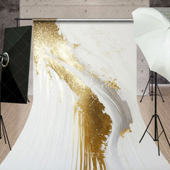 Aperturee - Aperturee Luxurious Gold Glitter and White Abstract Sweep Backdrop Modern Artistic Photography Studio Decor
