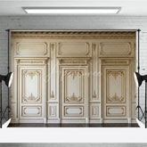 Aperturee - Aperturee Luxurious Gold Ornate Molding and Paneling Classic Baroque Photography Backdrop Elegant Cream Wall Decor for Portraits