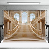 Aperturee - Aperturee Luxurious Grand Palace Gold Double Staircase Photography Backdrop Elegant Architectural Interior Scene for Photo