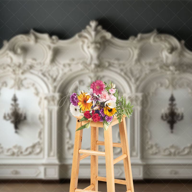 Aperturee - Aperturee Luxurious Pure White Wall Medieval Lamps Photo Backdrop