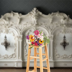 Aperturee - Aperturee Luxurious Pure White Wall Medieval Lamps Photo Backdrop