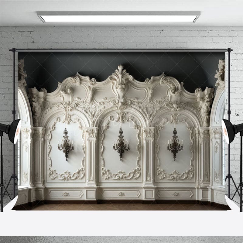 Aperturee - Aperturee Luxurious Pure White Wall Medieval Lamps Photo Backdrop