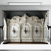 Aperturee - Aperturee Luxurious Pure White Wall Medieval Lamps Photo Backdrop