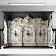 Aperturee - Aperturee Luxurious Pure White Wall Medieval Lamps Photo Backdrop