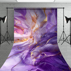 Aperturee - Aperturee Luxurious Purple and Gold Abstract Fluid Art Sweep Backdrop Elegant Marble Texture Photography Decor