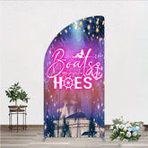 Aperturee - Aperturee Luxurious Tropical Night Yacht Party Half Moon Arch Backdrop Kit featuring Sparkling Lights and Palm Trees