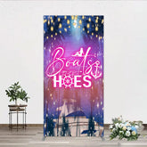 Aperturee - Aperturee Luxurious Tropical Night Yacht Party Rectangle Backdrop Kit featuring Sparkling Lights and Palm Trees