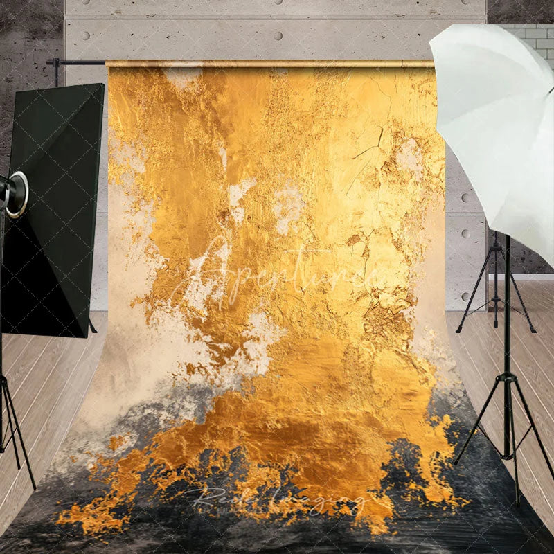Aperturee - Aperturee Luxury Abstract Gold Texture Sweep Backdrop Dark Grey and Beige Distressed Artistic Background