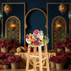 Aperturee Aperturee Luxury Arabian Nights Photography Backdrop Moroccan Arch and Lanterns with Red Roses Elegant Wedding Photo Prop