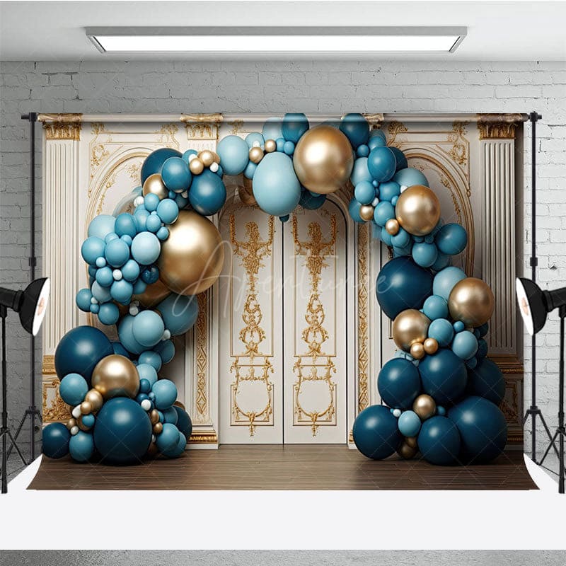 Aperturee - Aperturee Luxury Beige Gold Wall Arch Balloons Photo Backdrop