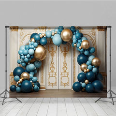 Aperturee - Aperturee Luxury Beige Gold Wall Arch Balloons Photo Backdrop