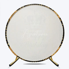 Aperturee - Aperturee Luxury Black Gold Crown Happy Birthday Round Backdrop Royal Filigree Party Decoration for Celebration