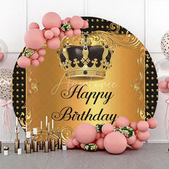 Aperturee - Aperturee Luxury Black Gold Crown Happy Birthday Round Backdrop Royal Filigree Party Decoration for Celebration