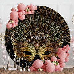 Aperturee - Aperturee Luxury Black Gold Mask Masquerade Round Backdrop