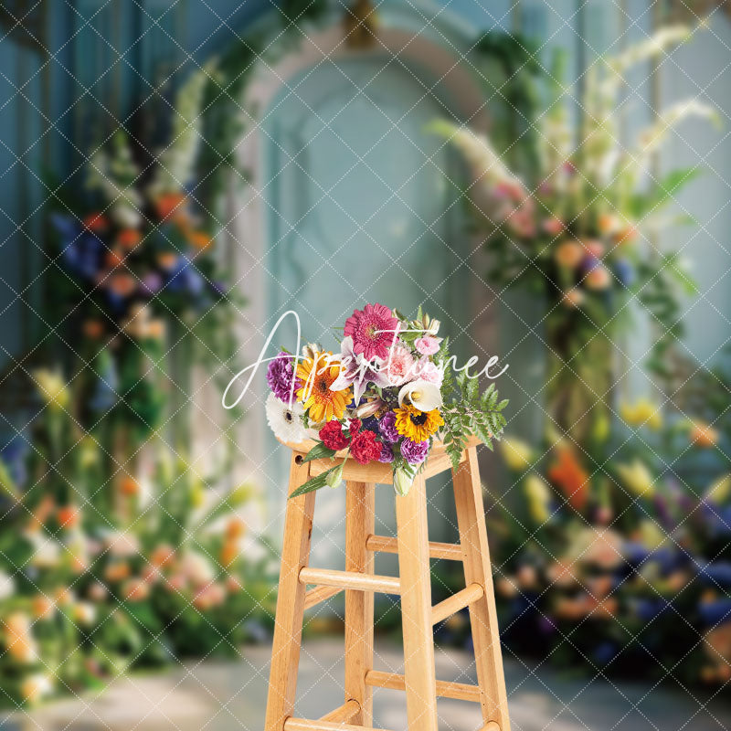 Aperturee - Aperturee Luxury Blue Wall Floral Greeenry Wedding Backdrop