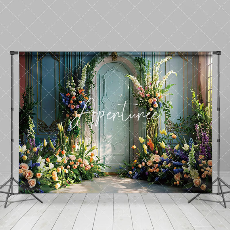 Aperturee - Aperturee Luxury Blue Wall Floral Greeenry Wedding Backdrop