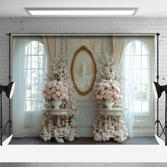 Aperturee - Aperturee Luxury Blue Window Floral Wedding Room Set Backdrop