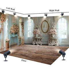 Aperturee - Aperturee Luxury Blue Window Floral Wedding Room Set Backdrop